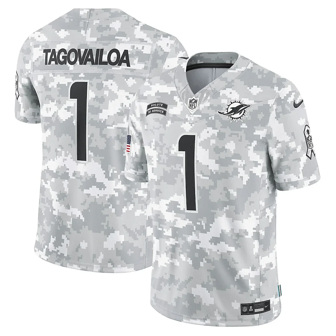 Zennovawear Tua Tagovailoa 1 Miami Dolphins 2024 Salute to Service Limited Men Jersey - Arctic Camo