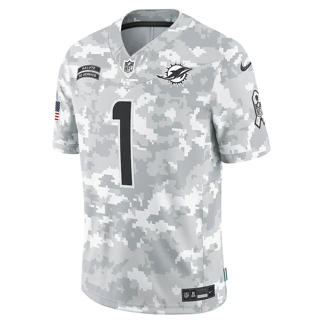 Zennovawear Tua Tagovailoa 1 Miami Dolphins 2024 Salute to Service Limited Men Jersey - Arctic Camo