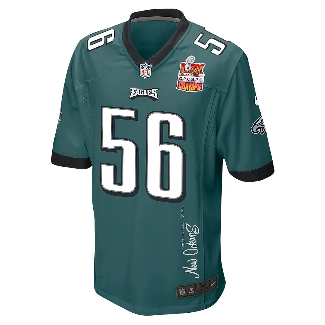 Zennovawear Tyler Steen 56 Philadelphia Eagles Super Bowl LIX Champions Patch 'New Orleans - Where Passion Ignites' EMBROIDERED Game Men Jersey...