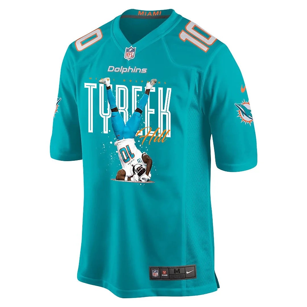 Zennovawear Tyreek Hill 10 Miami Dolphins Celebrating Game Men Jersey - Aqua