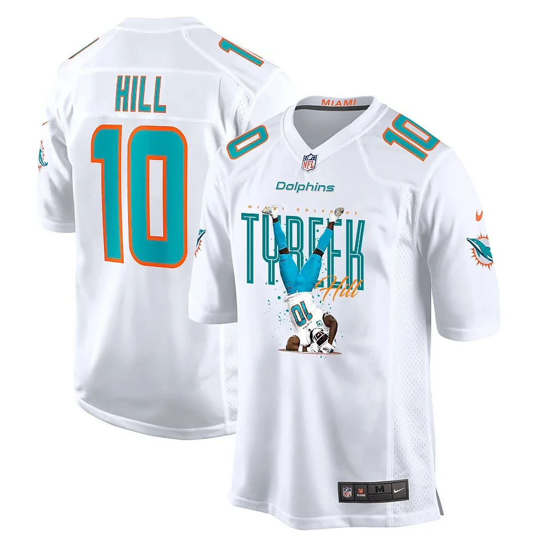 Zennovawear Tyreek Hill 10 Miami Dolphins Celebrating Game Men Jersey - White