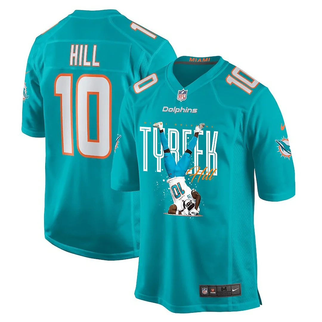 Zennovawear Tyreek Hill 10 Miami Dolphins Celebrating Game Men Jersey - Aqua