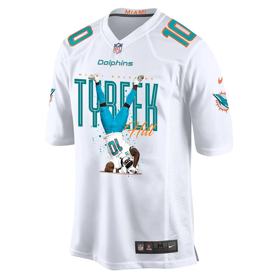 Zennovawear Tyreek Hill 10 Miami Dolphins Celebrating Game Men Jersey - White