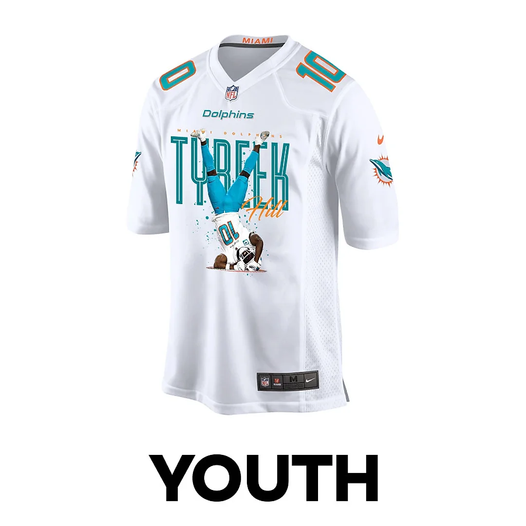 Zennovawear Tyreek Hill 10 Miami Dolphins Celebrating Game YOUTH Jersey - White