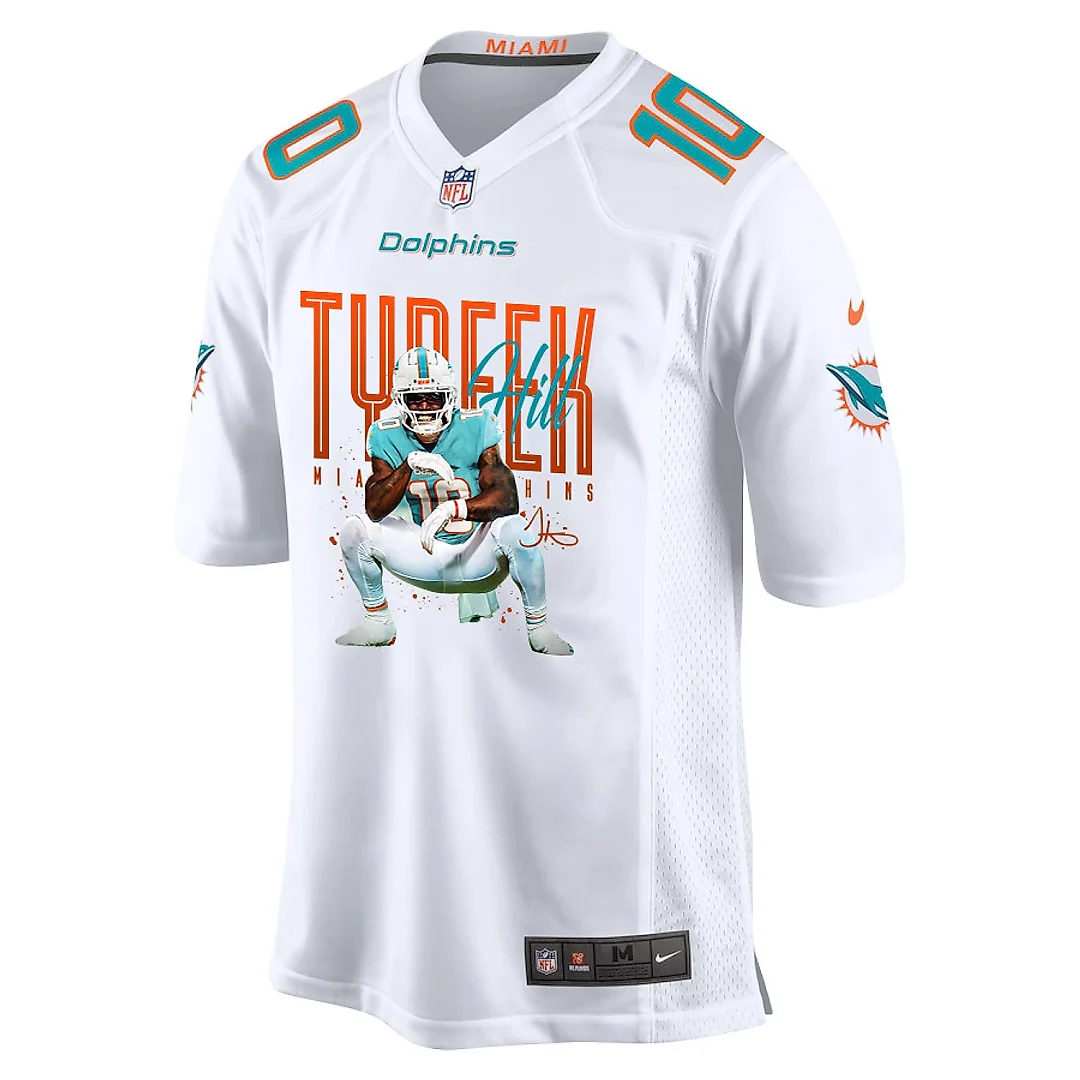 Zennovawear Tyreek Hill 10 Miami Dolphins Cheetah Celebration Game Men Jersey - White