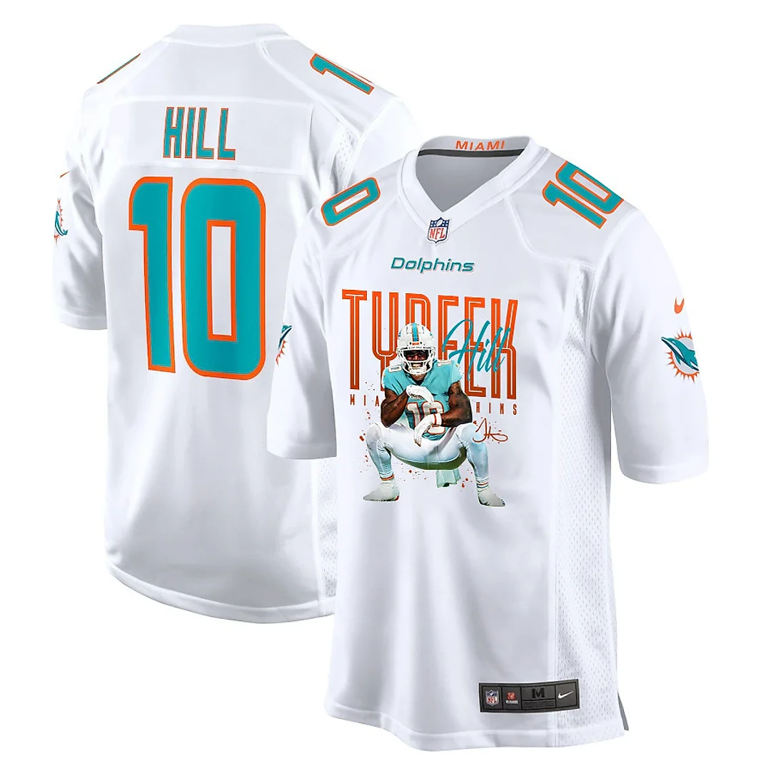 Zennovawear Tyreek Hill 10 Miami Dolphins Cheetah Celebration Game YOUTH Jersey - White