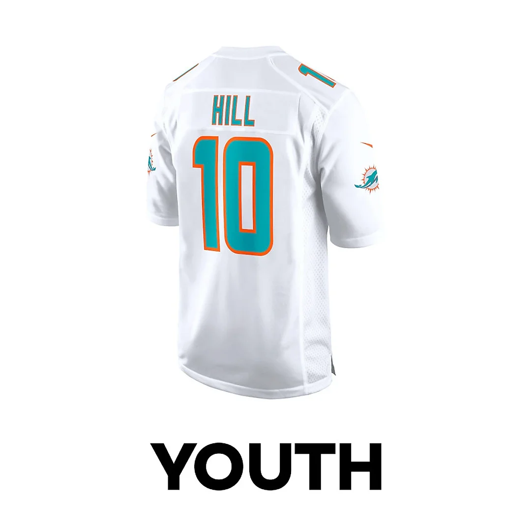 Zennovawear Tyreek Hill 10 Miami Dolphins Cheetah Celebration Game YOUTH Jersey - White