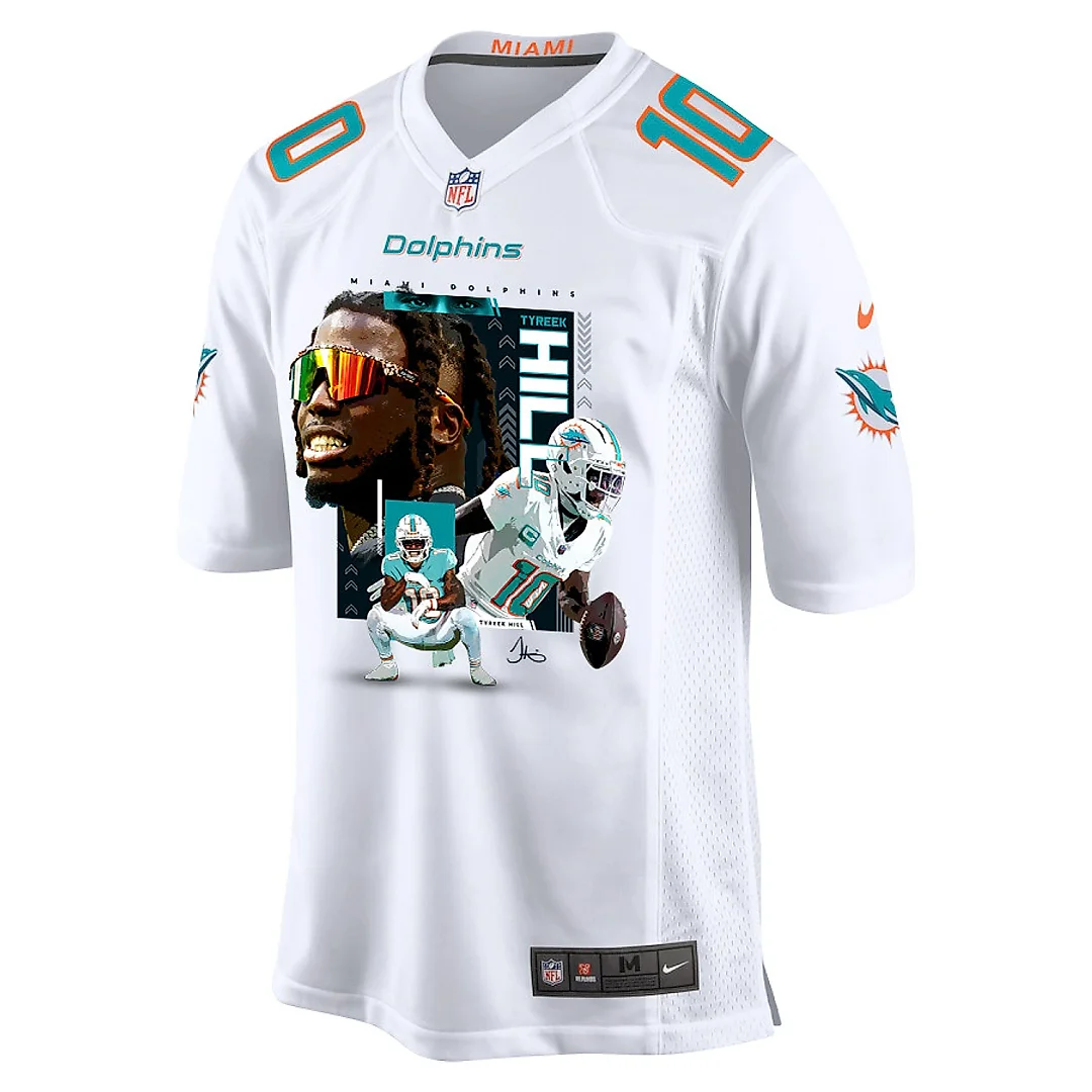 Zennovawear Tyreek Hill 10 Miami Dolphins Run Cheetah Run Game Men Jersey - White