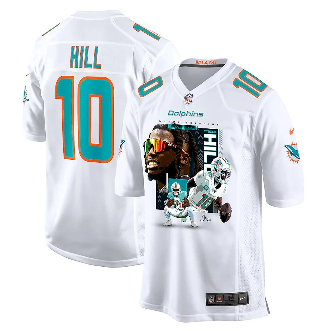 Zennovawear Tyreek Hill 10 Miami Dolphins Run Cheetah Run Game YOUTH Jersey - White