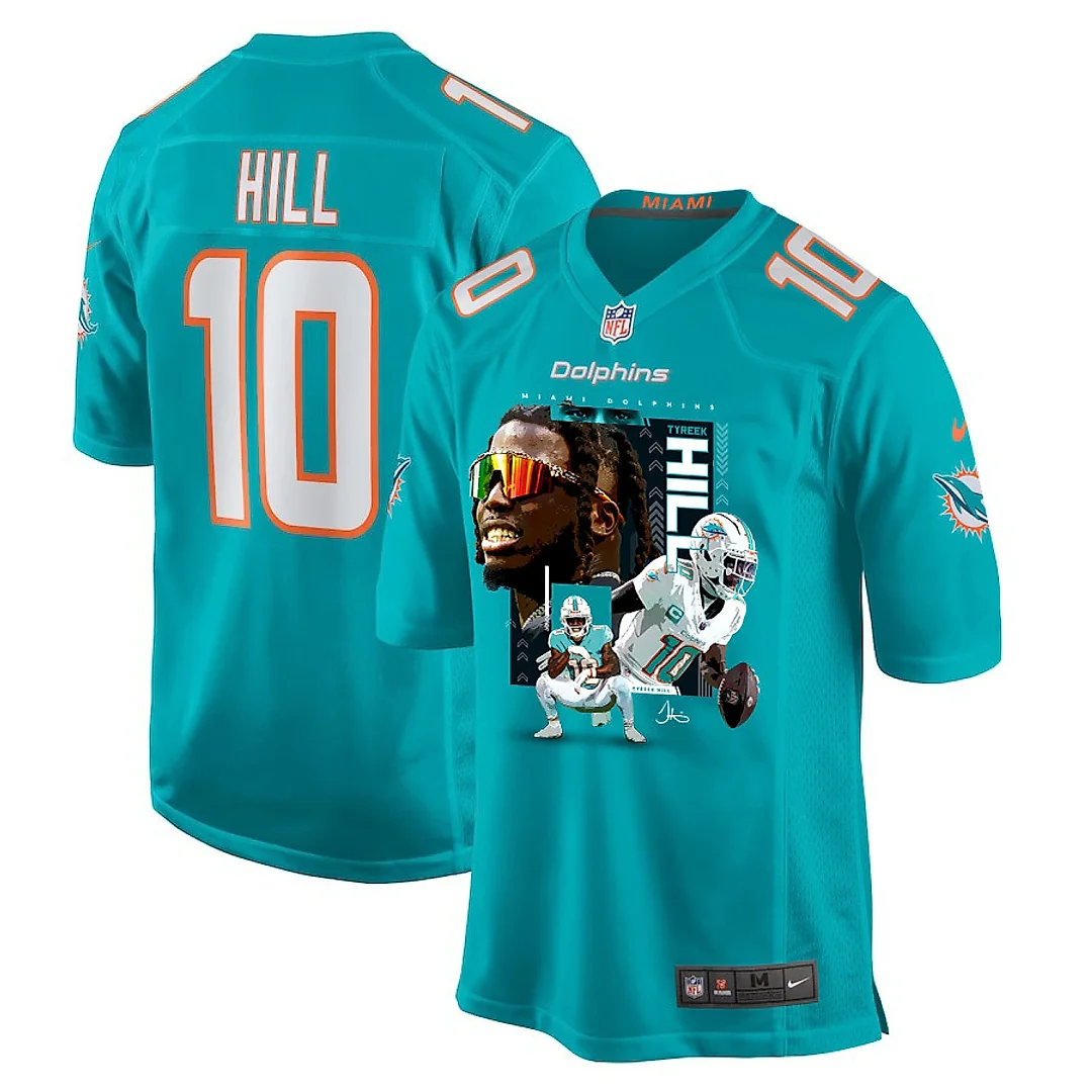 Zennovawear Tyreek Hill 10 Miami Dolphins Run Cheetah Run Game Men Jersey - Aqua