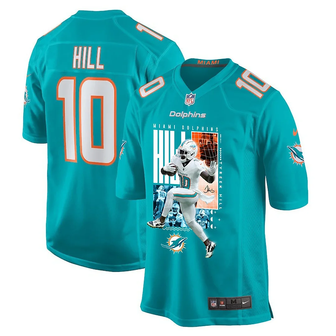Zennovawear Tyreek Hill 10 Miami Dolphins The Cheetah Game Men Jersey - Aqua