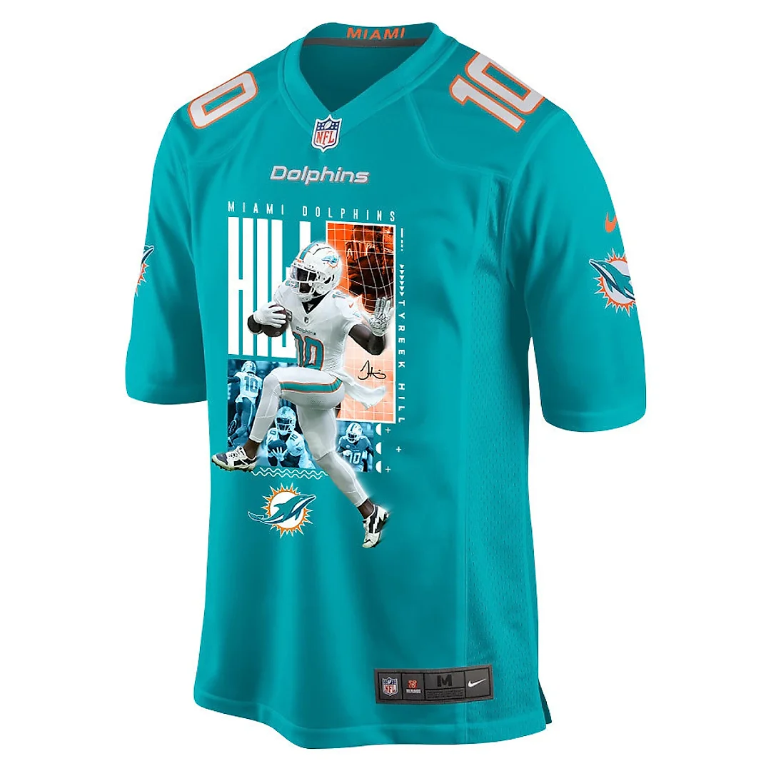 Zennovawear Tyreek Hill 10 Miami Dolphins The Cheetah Game Men Jersey - Aqua
