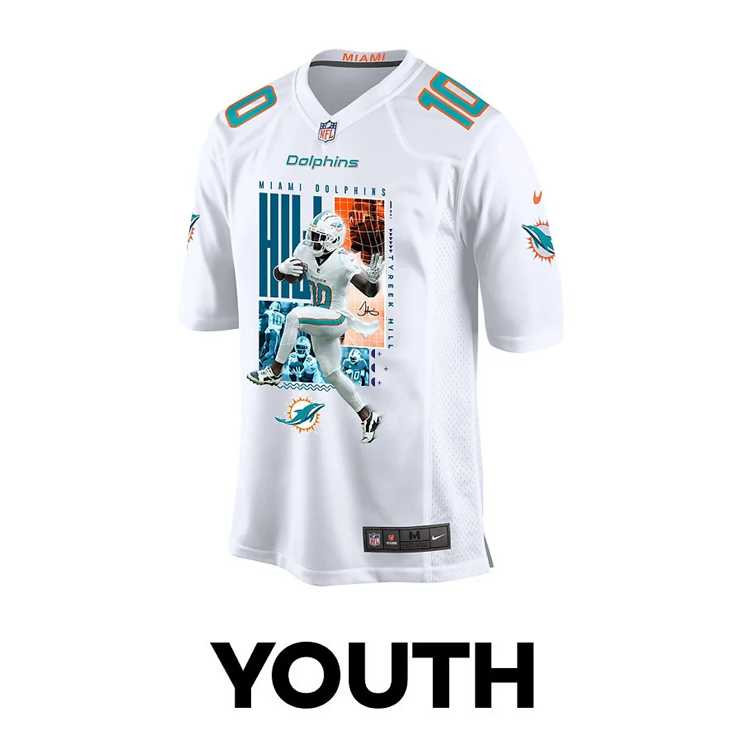 Zennovawear Tyreek Hill 10 Miami Dolphins The Cheetah Game YOUTH Jersey - White