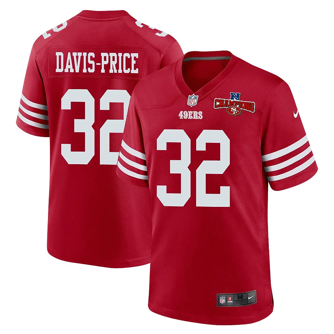 Zennovawear Tyrion Davis-Price 32 San Francisco 49ers NFC Champions Patch Game Men Jersey - Scarlet