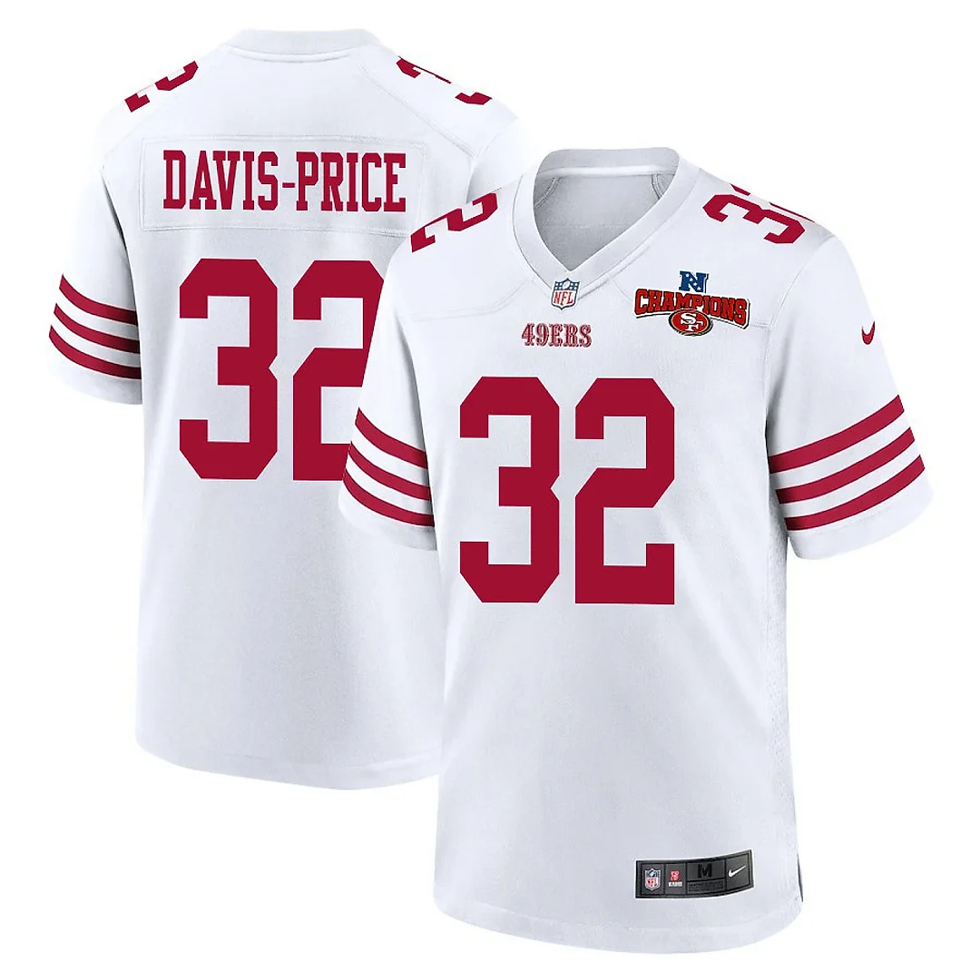 Zennovawear Tyrion Davis-Price 32 San Francisco 49ers NFC Champions Patch Game Men Jersey - White