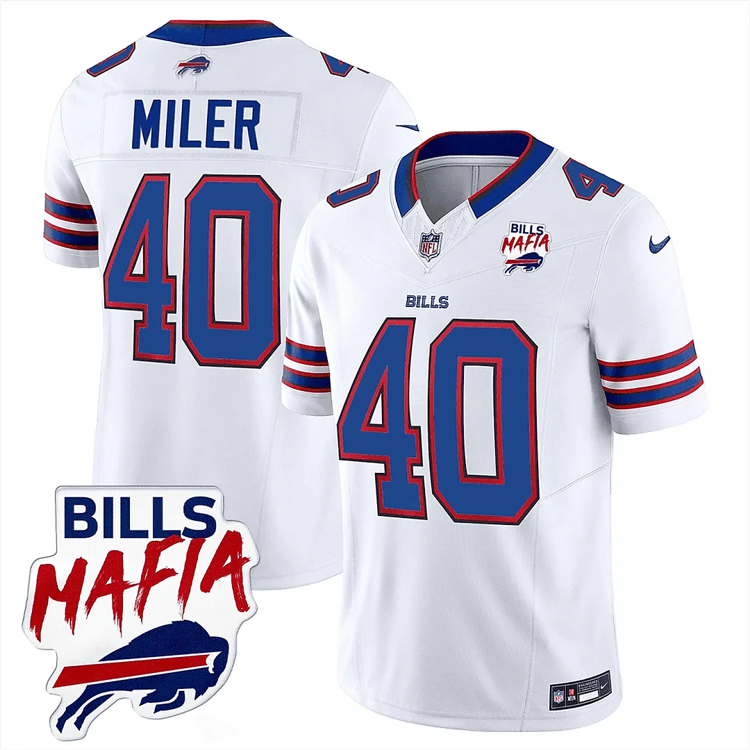Zennovawear Von Miller 40 Buffalo Bills Bills Mafia Patch Game Men Jersey - White