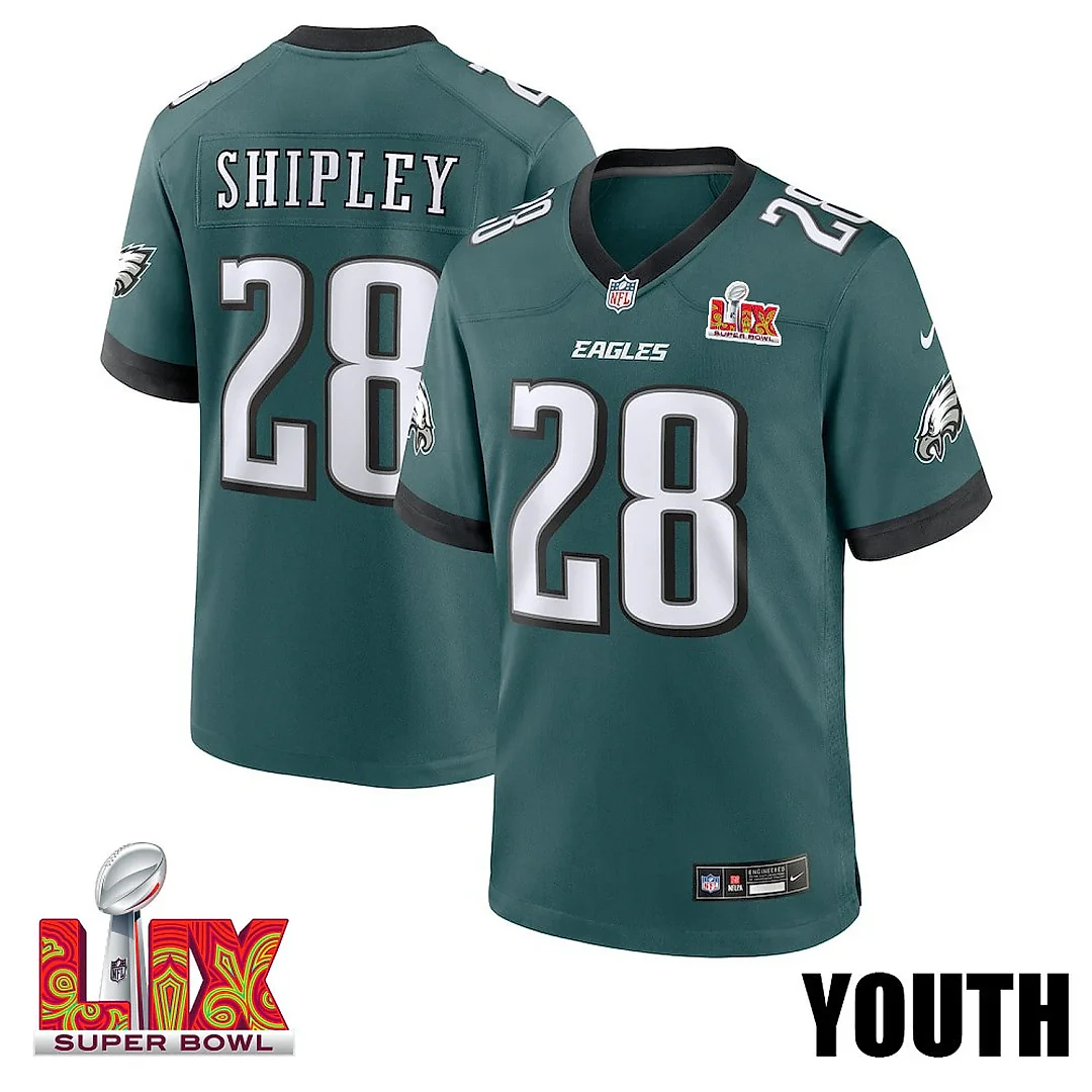 Zennovawear Will Shipley 28 Philadelphia Eagles Super Bowl LIX YOUTH Jersey - Midnight Green