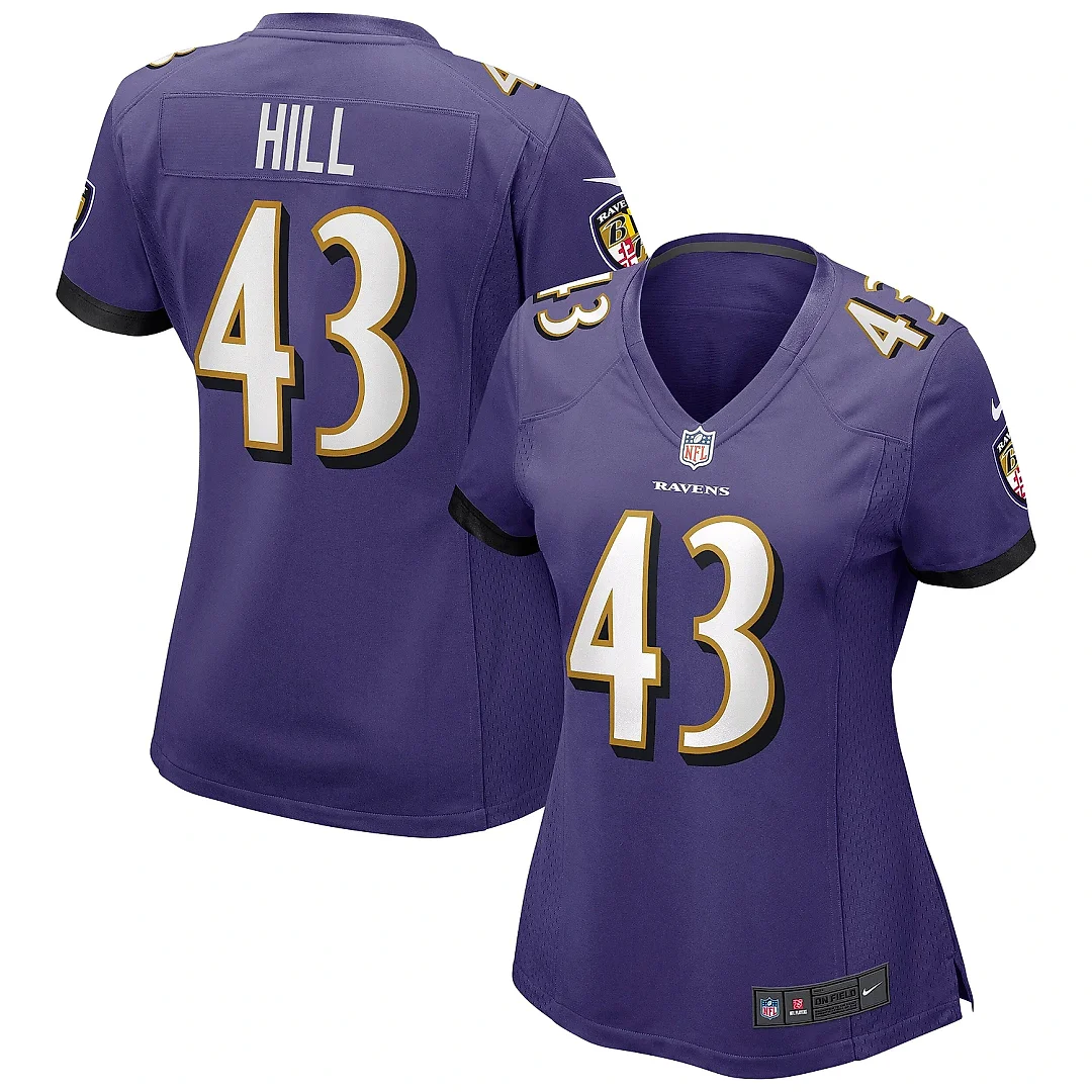Zennovawear Women's Baltimore Ravens Justice Hill Purple Game Jersey