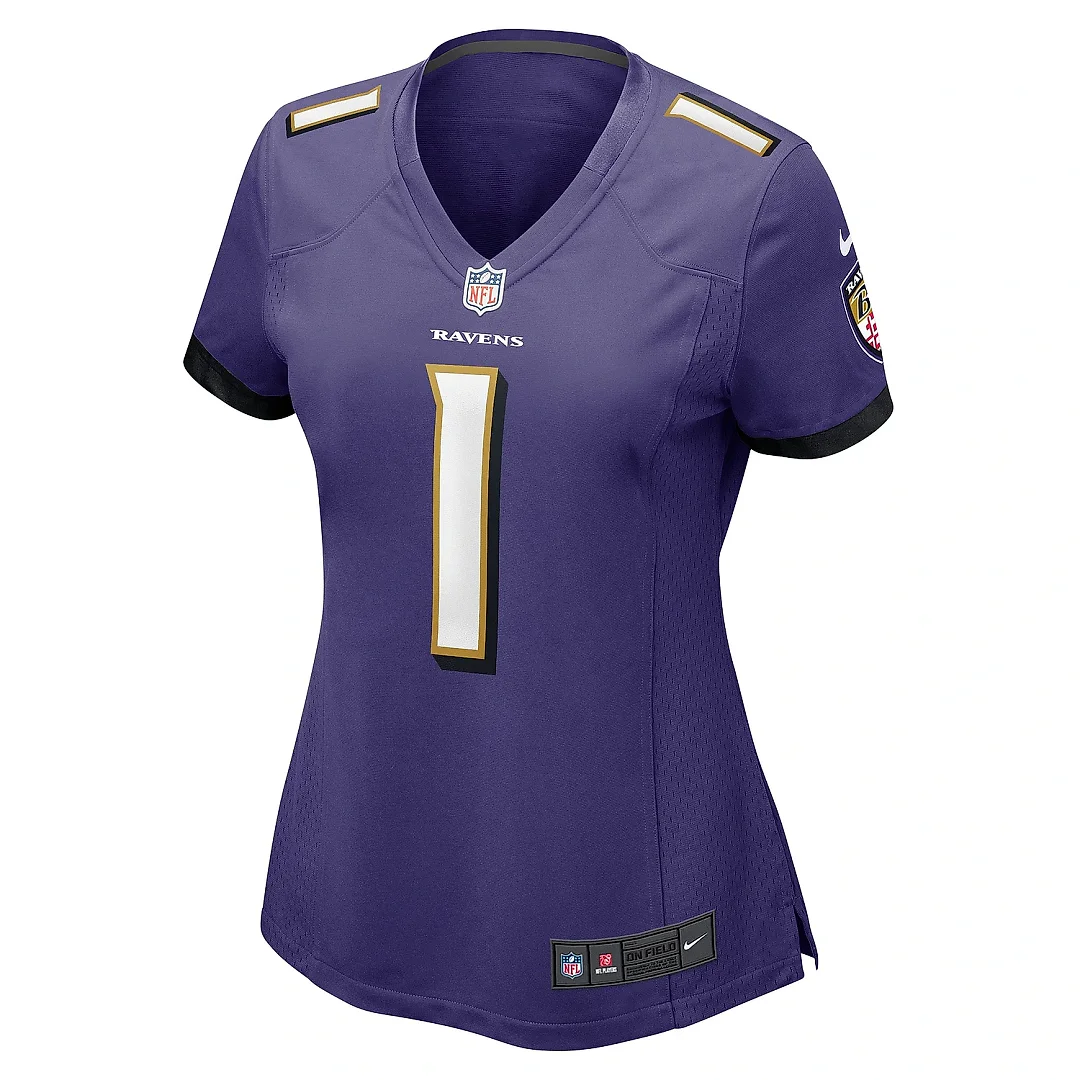 Zennovawear Women's Baltimore Ravens Number 1 Bride Purple Game Jersey