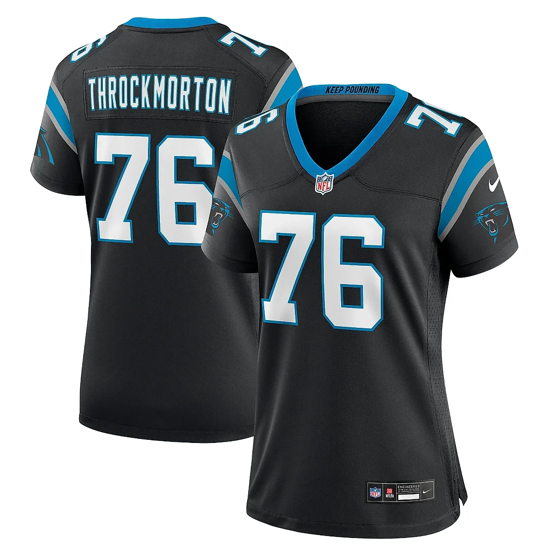 Zennovawear Women's Carolina Panthers Calvin Throckmorton Black Team Game Jersey