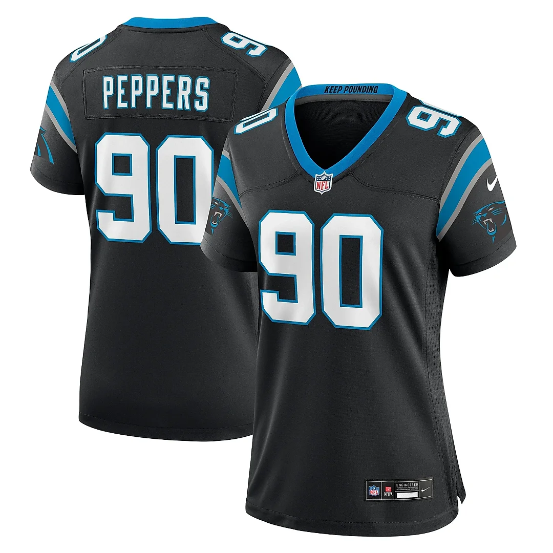 Zennovawear Women's Carolina Panthers Julius Peppers Black Retired Player Game Jersey