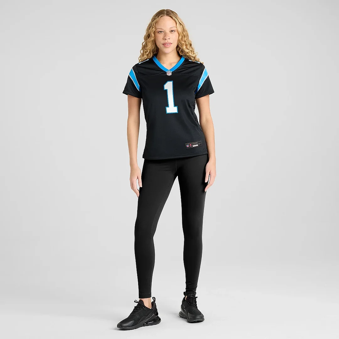 Zennovawear Women's Carolina Panthers Number 1 Bride Black Game Jersey
