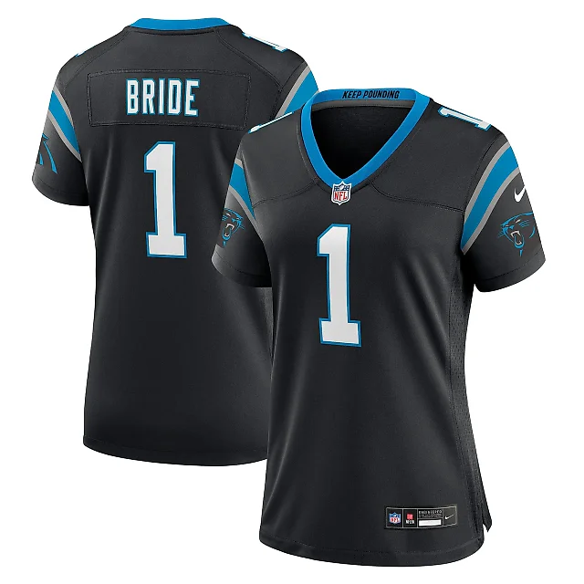 Zennovawear Women's Carolina Panthers Number 1 Bride Black Game Jersey