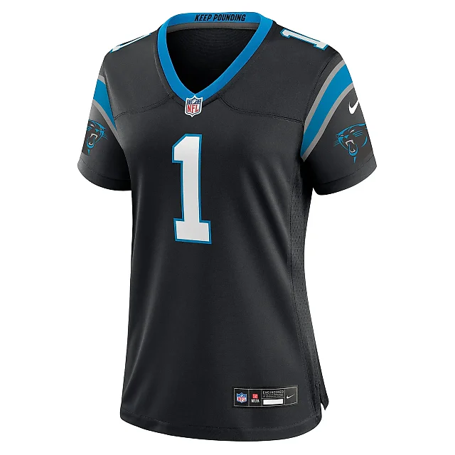 Zennovawear Women's Carolina Panthers Number 1 Bride Black Game Jersey