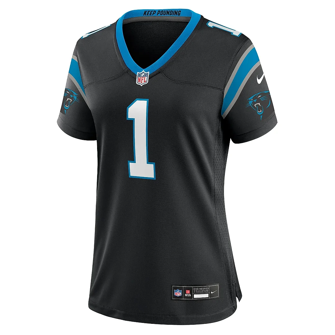 Zennovawear Women's Carolina Panthers Number 1 Mom Black Game Jersey