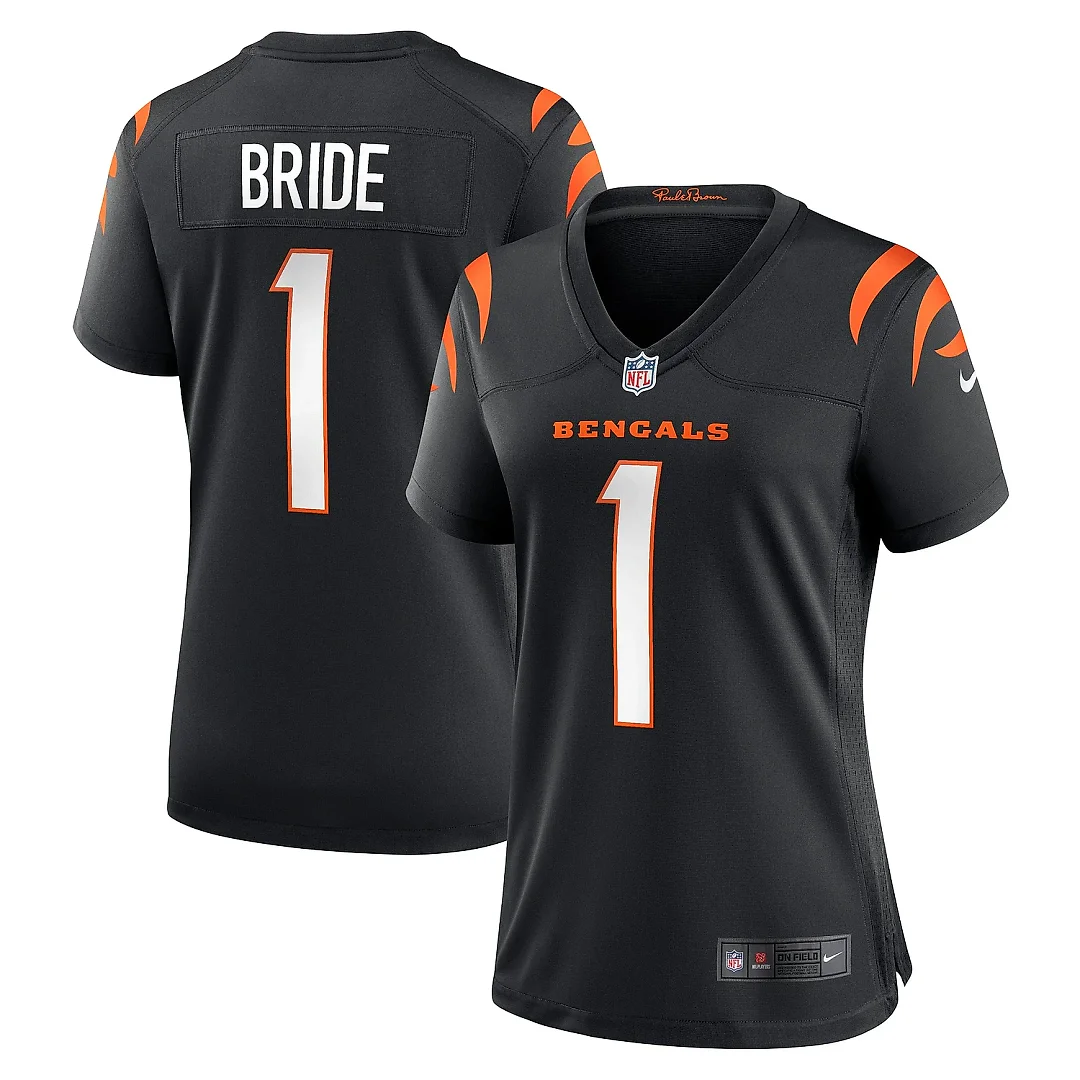 Zennovawear Women's Cincinnati Bengals Number 1 Bride Black Game Jersey