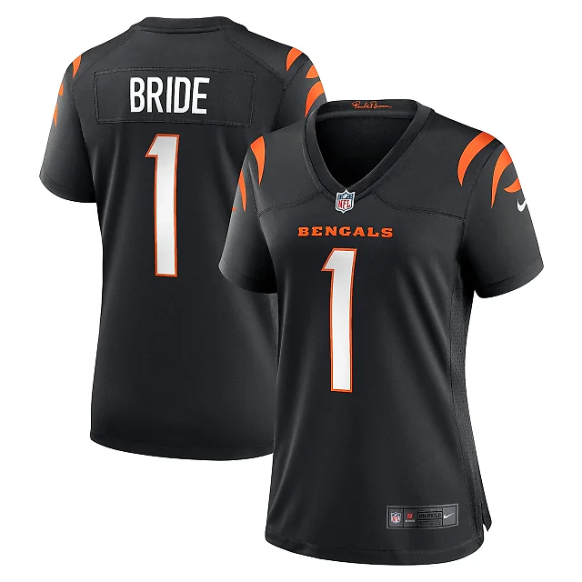 Zennovawear Women's Cincinnati Bengals Number 1 Bride Black Game Jersey