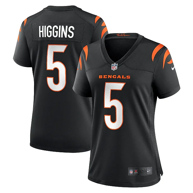 Zennovawear Women's Cincinnati Bengals Tee Higgins Black Game Player Jersey