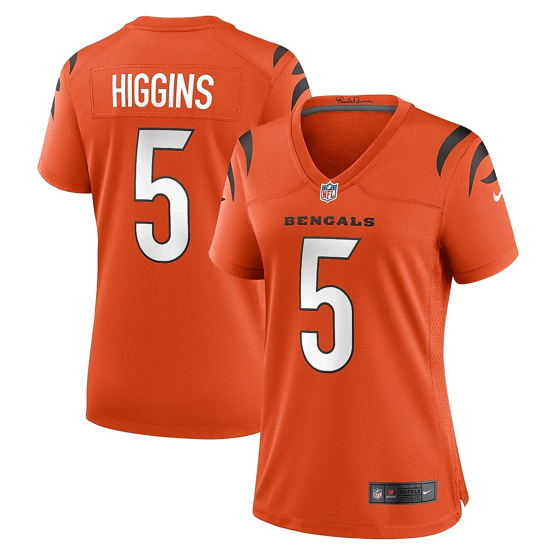 Zennovawear Women's Cincinnati Bengals Tee Higgins Orange Alternate Game Player Jersey