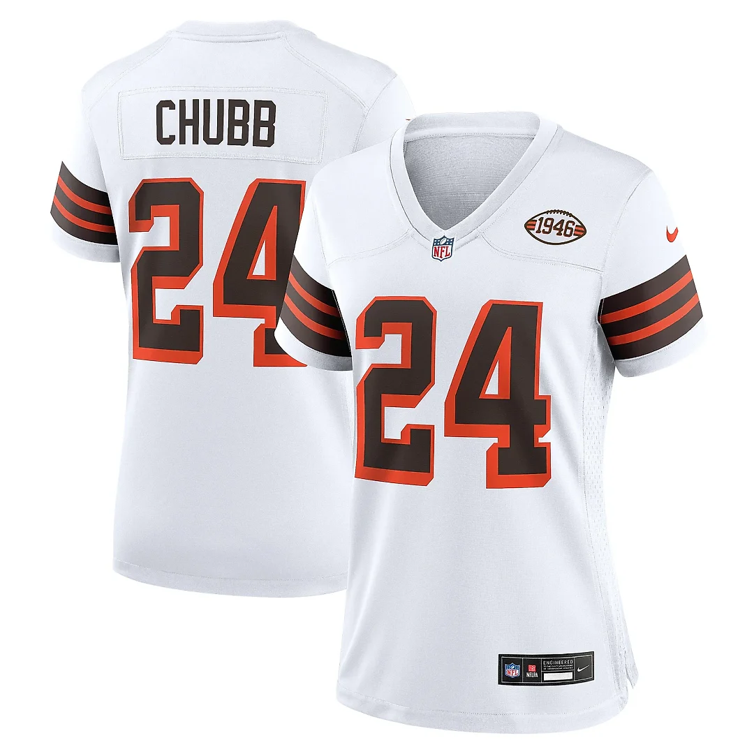 Zennovawear Women's Cleveland Browns Nick Chubb White Alternate Game Jersey