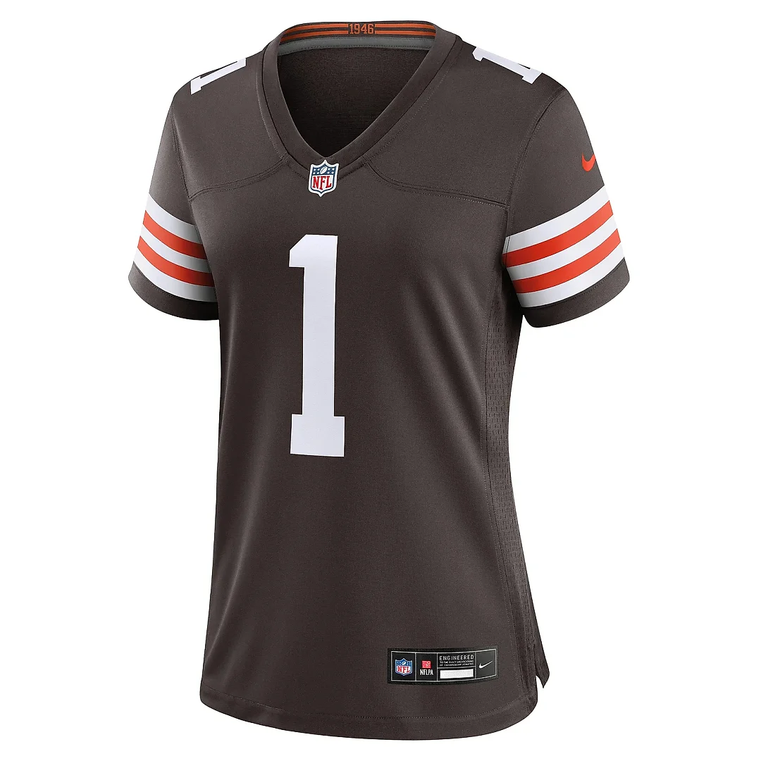 Zennovawear Women's Cleveland Browns Number 1 Bride Brown Game Jersey