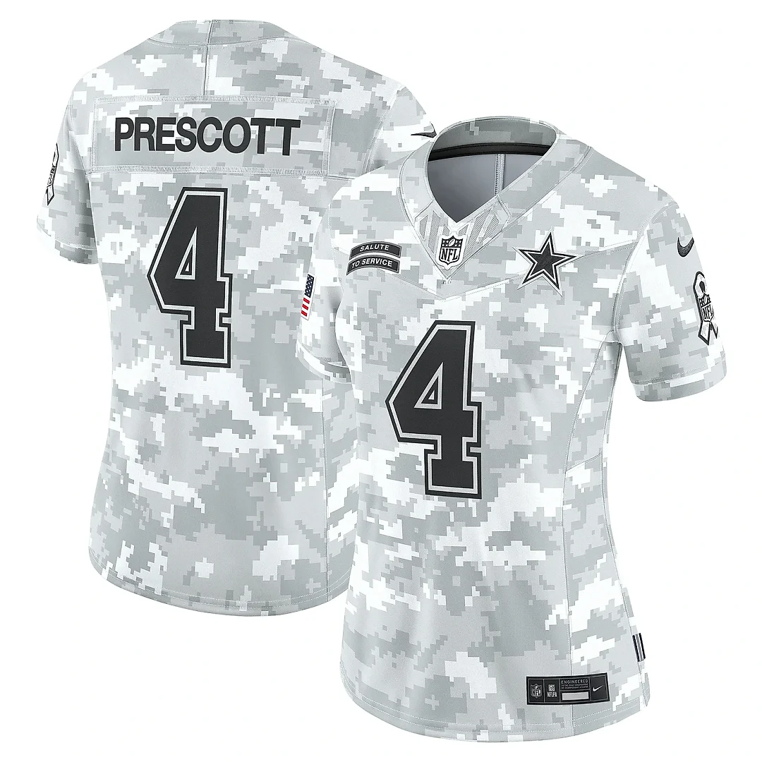 Zennovawear Women's Dallas Cowboys Dak Prescott Arctic Camo 2024 Salute to Service Limited Jersey
