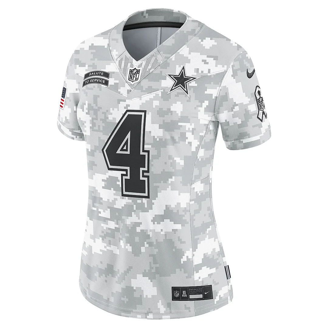 Zennovawear Women's Dallas Cowboys Dak Prescott Arctic Camo 2024 Salute to Service Limited Jersey