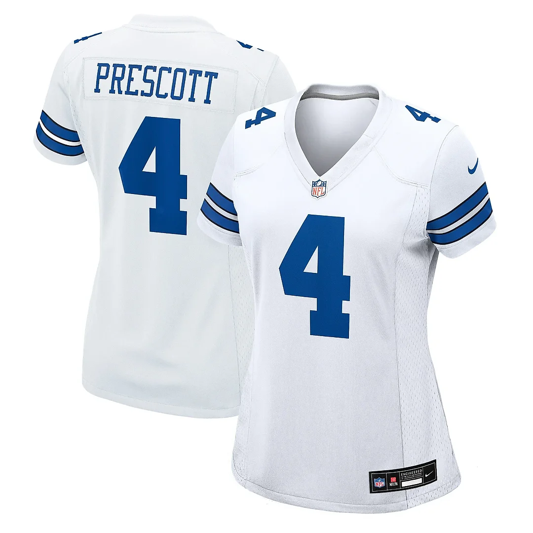 Zennovawear Women's Dallas Cowboys Dak Prescott White Team Game Jersey
