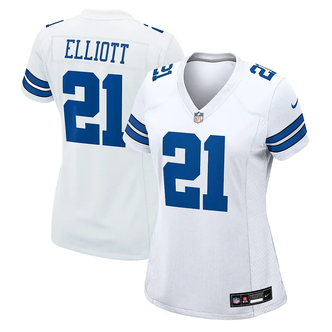Zennovawear Women's Dallas Cowboys Ezekiel Elliott White Team Game Jersey