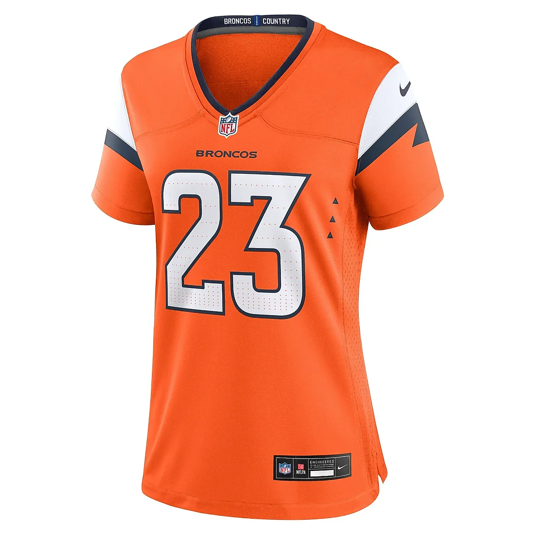 Zennovawear Women's Denver Broncos Audric Estime Orange Team Game Jersey