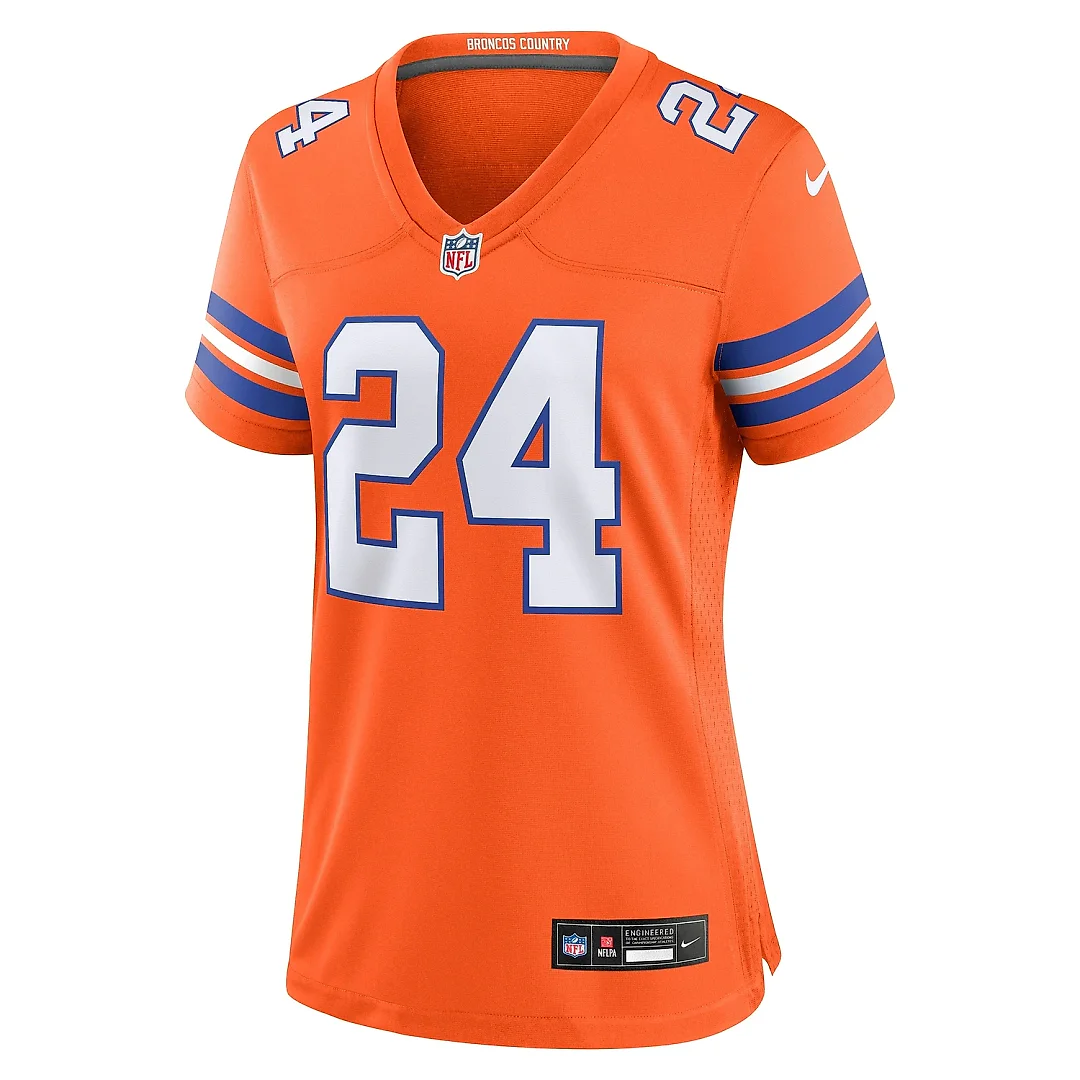 Zennovawear Women's Denver Broncos Champ Bailey Orange Mile High Collection 1977 Throwback Retired Player Game Jersey