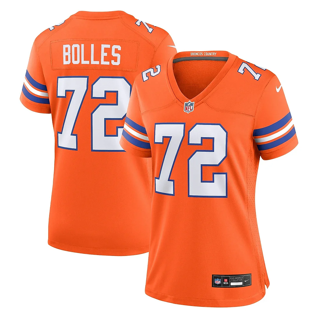 Zennovawear Women's Denver Broncos Garrett Bolles Orange Mile High Collection 1977 Throwback Player Game Jersey
