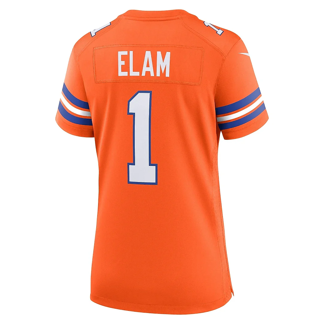 Zennovawear Women's Denver Broncos Jason Elam Orange Mile High Collection 1977 Throwback Retired Player Game Jersey
