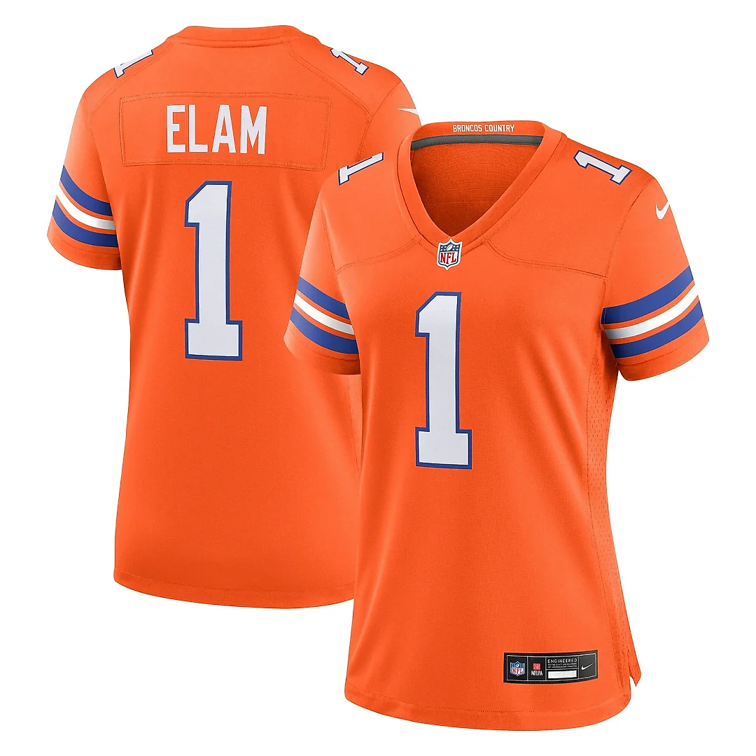 Zennovawear Women's Denver Broncos Jason Elam Orange Mile High Collection 1977 Throwback Retired Player Game Jersey