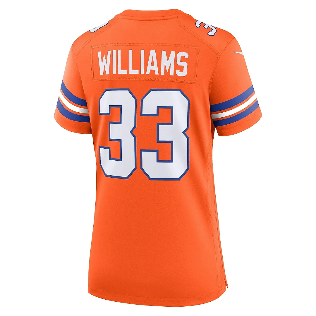 Zennovawear Women's Denver Broncos Javonte Williams Orange Mile High Collection 1977 Throwback Player Game Jersey