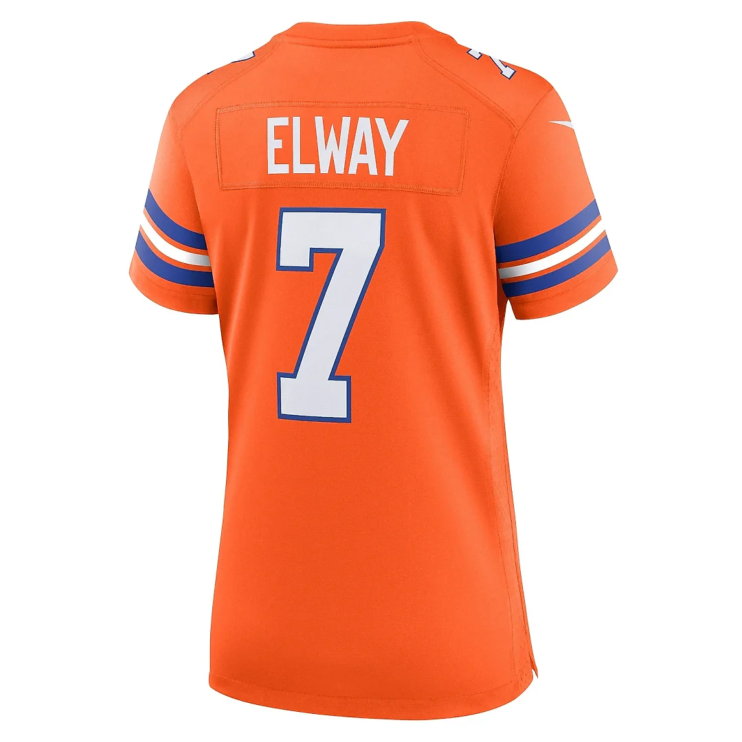 Zennovawear Women's Denver Broncos John Elway Orange Mile High Collection 1977 Throwback Player Game Jersey