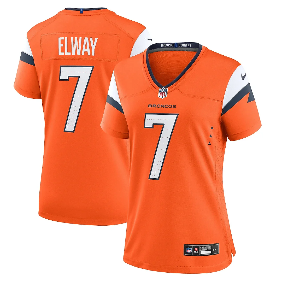 Zennovawear Women's Denver Broncos John Elway Orange Mile High Collection Retired Player Game Jersey