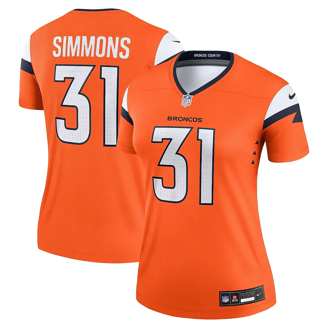 Zennovawear Women's Denver Broncos Justin Simmons Orange Team Legend Player Performance Top