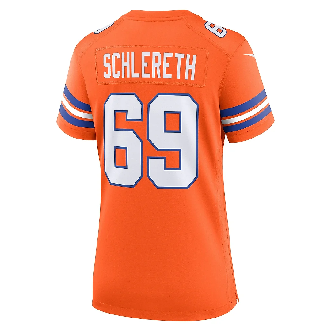 Zennovawear Women's Denver Broncos Mark Schlereth Orange Mile High Collection 1977 Throwback Retired Player Game Jersey