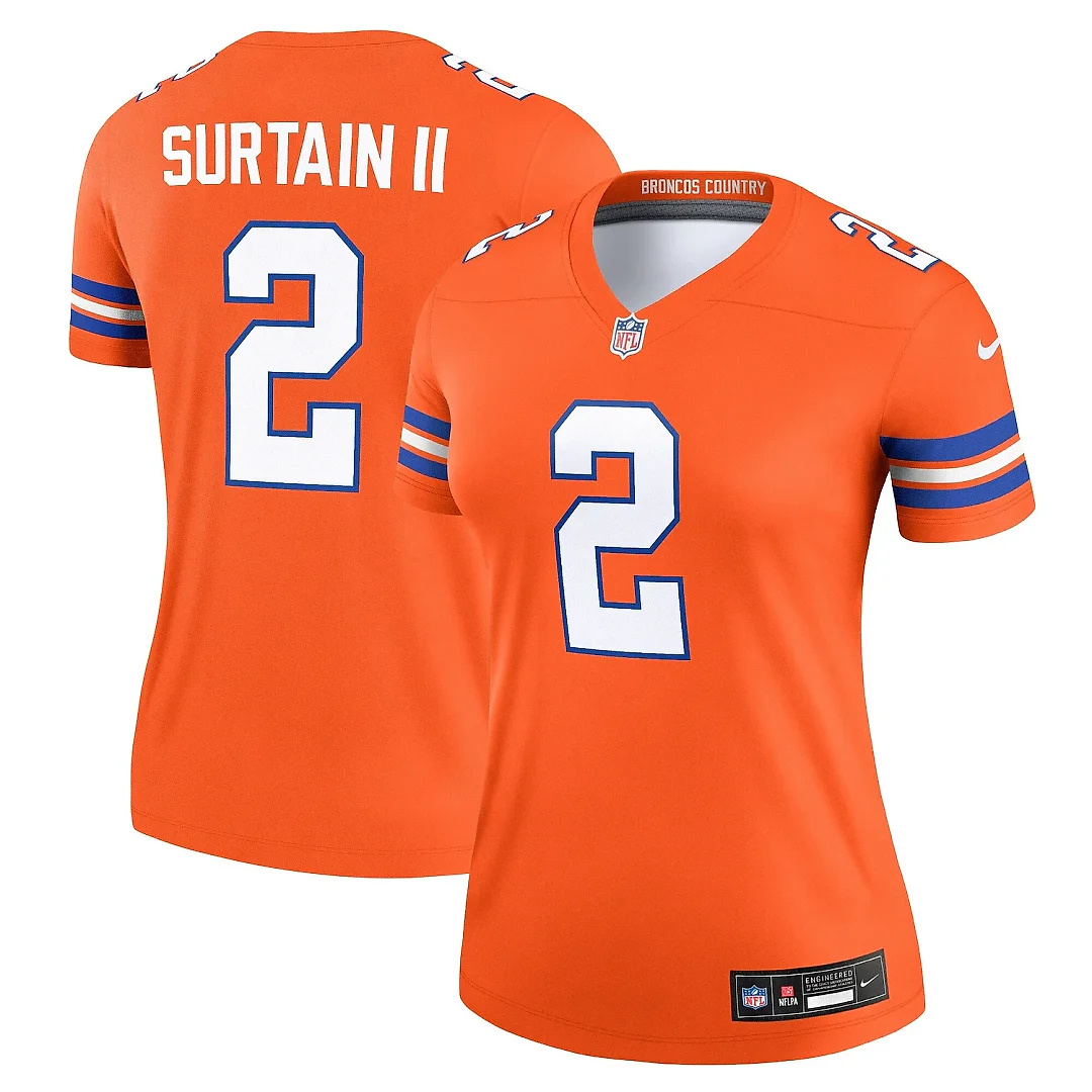 Zennovawear Women's Denver Broncos Patrick Surtain II Mile High Collection 1977 Throwback Orange Alternate Legend Player Performance Top